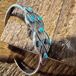 Native American Lucia Turquoise Adjustable Cuff Bracelet in Sterling Silver, Co